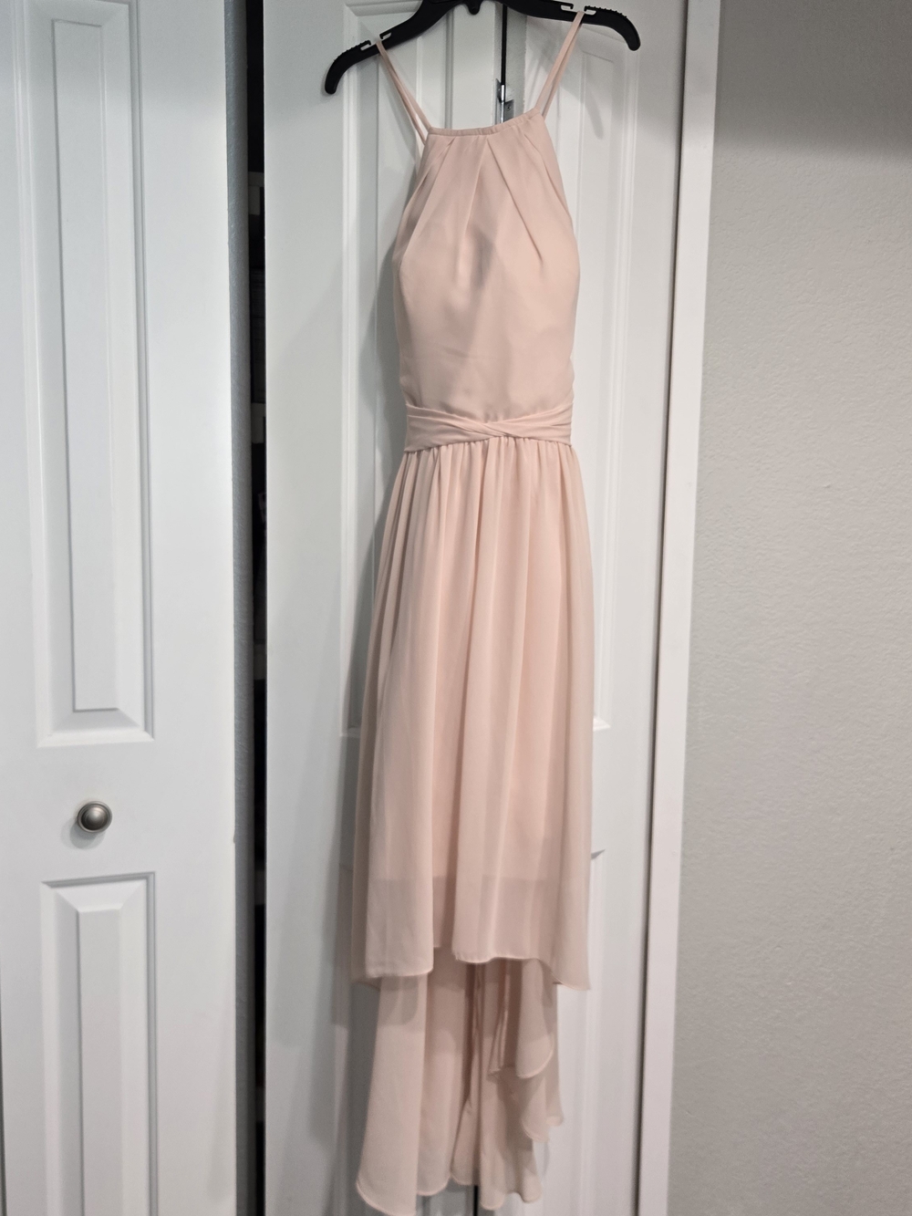 Bill Levkoff Soft Blush High-Low Halter Dress